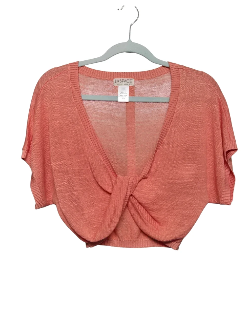 L*Space Riley Linen-blend Twist Front Crop Top Sz Medium Soft Coral Like New